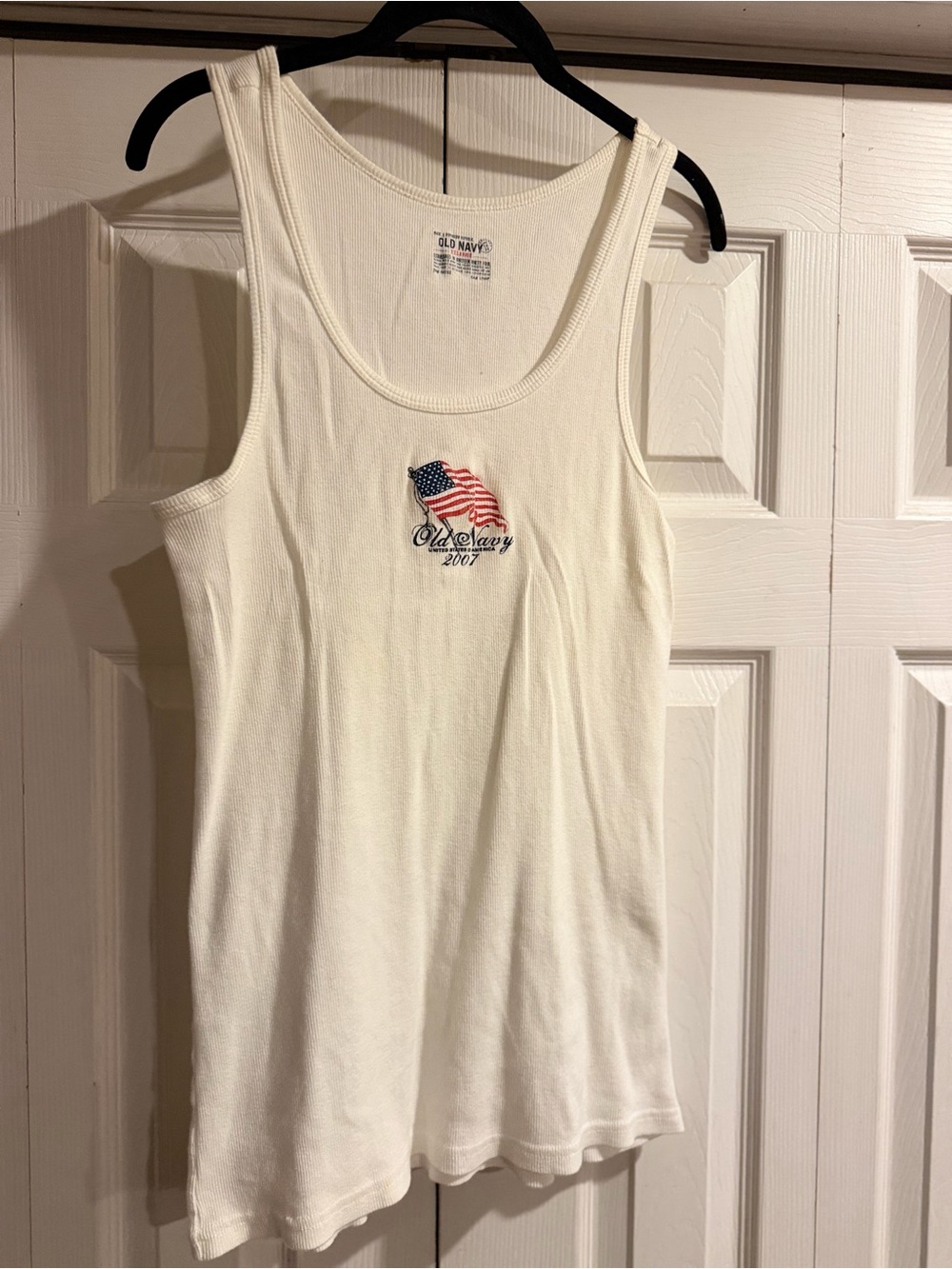Old Navy Cream Ribbed Tank with Embroidered Flag